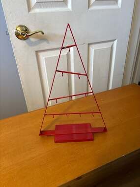 Crate & Barrel Red Metal A-Frame Christmas Display Tree no ornaments